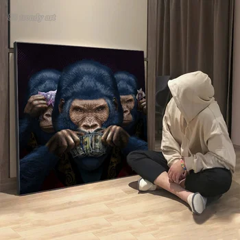 Tri Modre Opice Platno Slikarstvo Tri Opice, Ne Vidim,ne Govorim,ne Slišim, Plakati Živali Wall Art Slike Doma Dnevna Soba Dekor