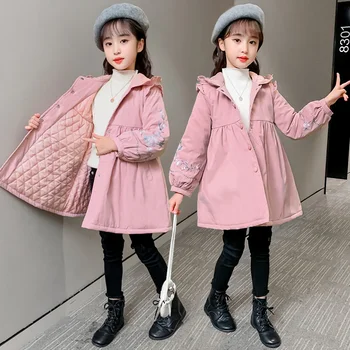 Vezenino Windbreaker Hooded Pomlad Jesen Korejski Moda Otroke Bombažno Jakno Otroci Dekleta Jarek Plašč Vrhnjih Plasti