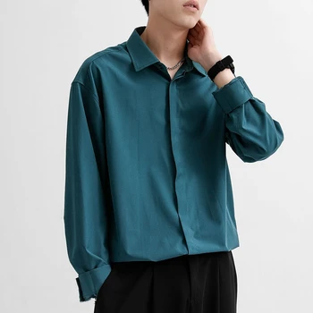 VIANKANI korejski Modi Nove Zavesa Srajce za Moške Barva Dolg Rokav Ledu Svile Smart Casual Udobno Gumb Gor Majico M-2XL