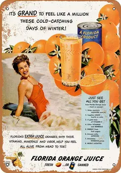 Vintage Kovinski Tin Prijavite 1950 Florida Pomarančni Sok Doma Bar Kuhinjski Stenski Dekor Visi Znaki 12X8Inch 0