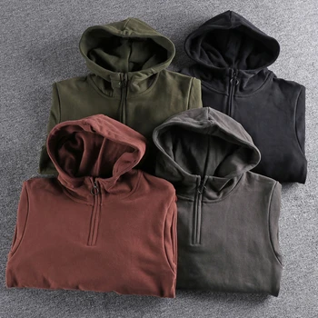 Visoko teža plus žamet zgosti novo pol-odpri ovratnik hooded moški pulover, da bi stare trend Japonski mladi jakno.
