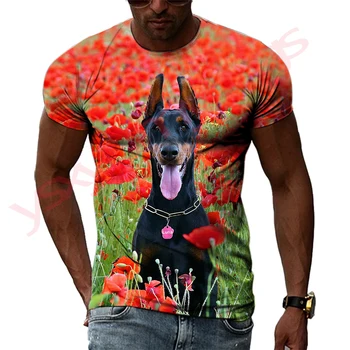 Človeštvo je Najboljši Prijatelj Doberman Pes Moške Majice Priložnostne 3D Tiskanja Vzorec Hip Hop Harajuku Osebnost Krog Vratu Kratek Sleeve Zgornji del