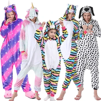 Živali Odraslih Kigurumi Panda Mačka Samorog Onesies Licorne Pižamo Za Ženske Flanela Cosplay Kostum Jumpsuit Pižame Otrok Sleepwear