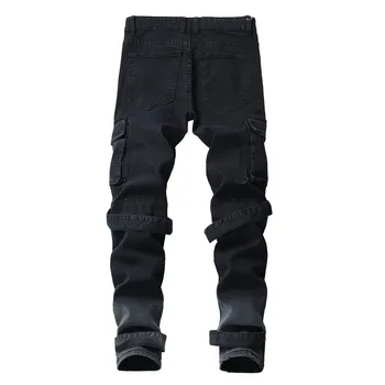 2021 Nov Prihod Moški Modni Motorno Kolo Črne Jeans, Moda Multi-Žep Hlače Modni Trend Novih Slim Hlače Punk Noge Hlače 1