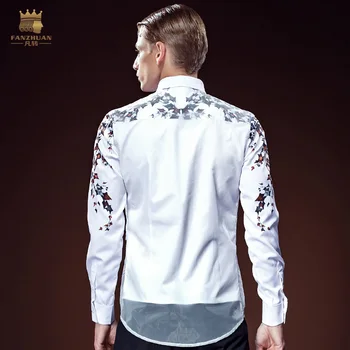 FanZhuan brezplačna dostava novih moških moški modni priložnostne Jeseni osebnost false dve belo srajco z dolgimi rokavi tiskanje 612144 1