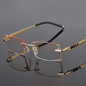 Reven Jate 58030 Zlitine Rimless Diamantno Rezanje Človek Očal Okvir Optičnega Recept Očala Moški Modni Očala 2
