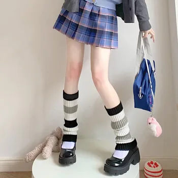 Harajuku Colorblock Pletene Kup Nogavice Lolita Kawaii Leg Ogrevalnike Lolita JK Prugasta Tele Tople Nogavice Boot Kritje Leg Ogrevalnike 3