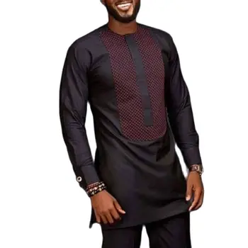 Afriški Moški Dashiki Dolg Rokav 2 Delni Set Tradicionalni Afriki Obleka Black Socialna Stranka Obleko, Moško Srajco, Hlače, Obleke Poletje 5