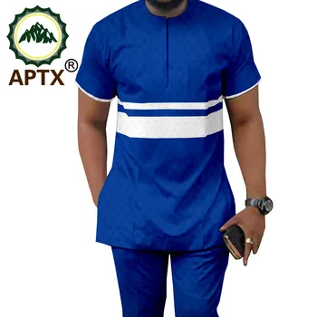 APTX Afriške Obleko Moški 2 Kosa Priložnostne Nastavite Kratek Sleeve Zgornji del+Celotno Dolžino Hlače Elastični Pas Poliester Materiala TA2116042