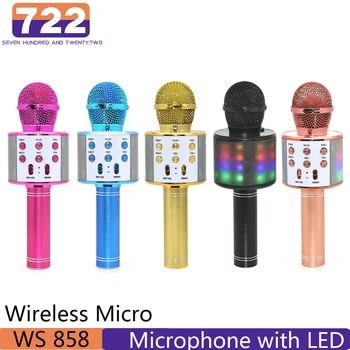 WS858 Brezžični Mikrofon z LED Luči Bluetooth Karaoke Mikrofon, Prenosni Zvočnik Ročni Doma KTV Igralec Micro za Glasbo