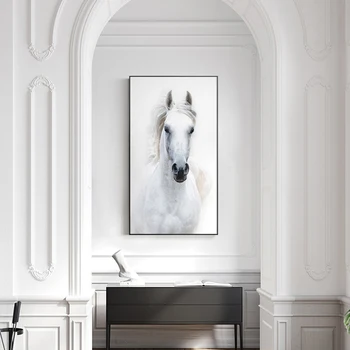 Skandinavski Slog Belem Konju, Platno, Slike Živali Sodobne Plakatov in Fotografij Wall Art Slik, Dnevna Soba Dekoracijo Doma 1