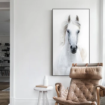 Skandinavski Slog Belem Konju, Platno, Slike Živali Sodobne Plakatov in Fotografij Wall Art Slik, Dnevna Soba Dekoracijo Doma 2