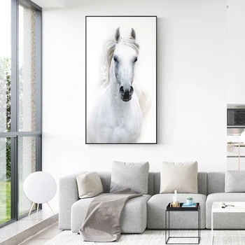 Skandinavski Slog Belem Konju, Platno, Slike Živali Sodobne Plakatov in Fotografij Wall Art Slik, Dnevna Soba Dekoracijo Doma 3